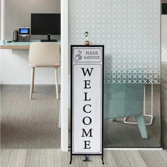 NIB Welcome Sign With Floor Standing Foot Pedal Hand Sanitizer Dispenser - Picture 3 of 6